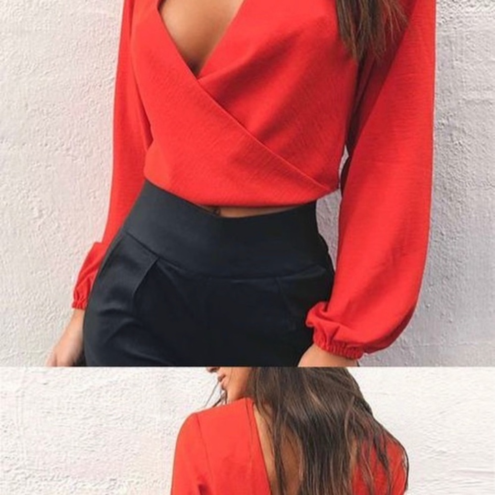 NWOT…Crop Tomato Cross Blouse